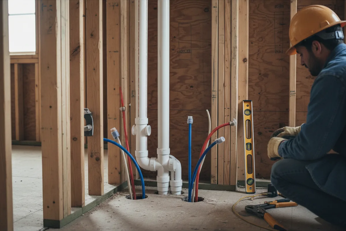 Drain and supply rough-in during Leak Detection in Oregonia